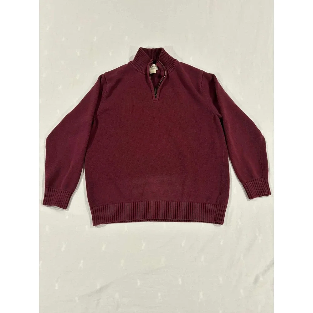 LL Bean Mens Burgundy 100% Cotton‎ 1/4 Zip Sweater XL REG